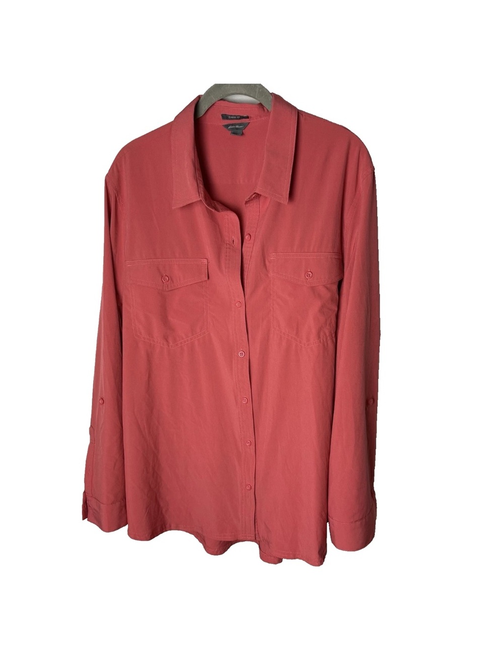 Eddie Bauer  Shirt Size XXL 2XL Coral Button Front Roll-Tab Sleeves Classic Fit